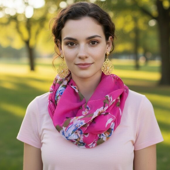 None Accessories - VINTAGE Oversized Infinity Chiffon Scarf Floral Wrap Shabby Chic Cottagecore